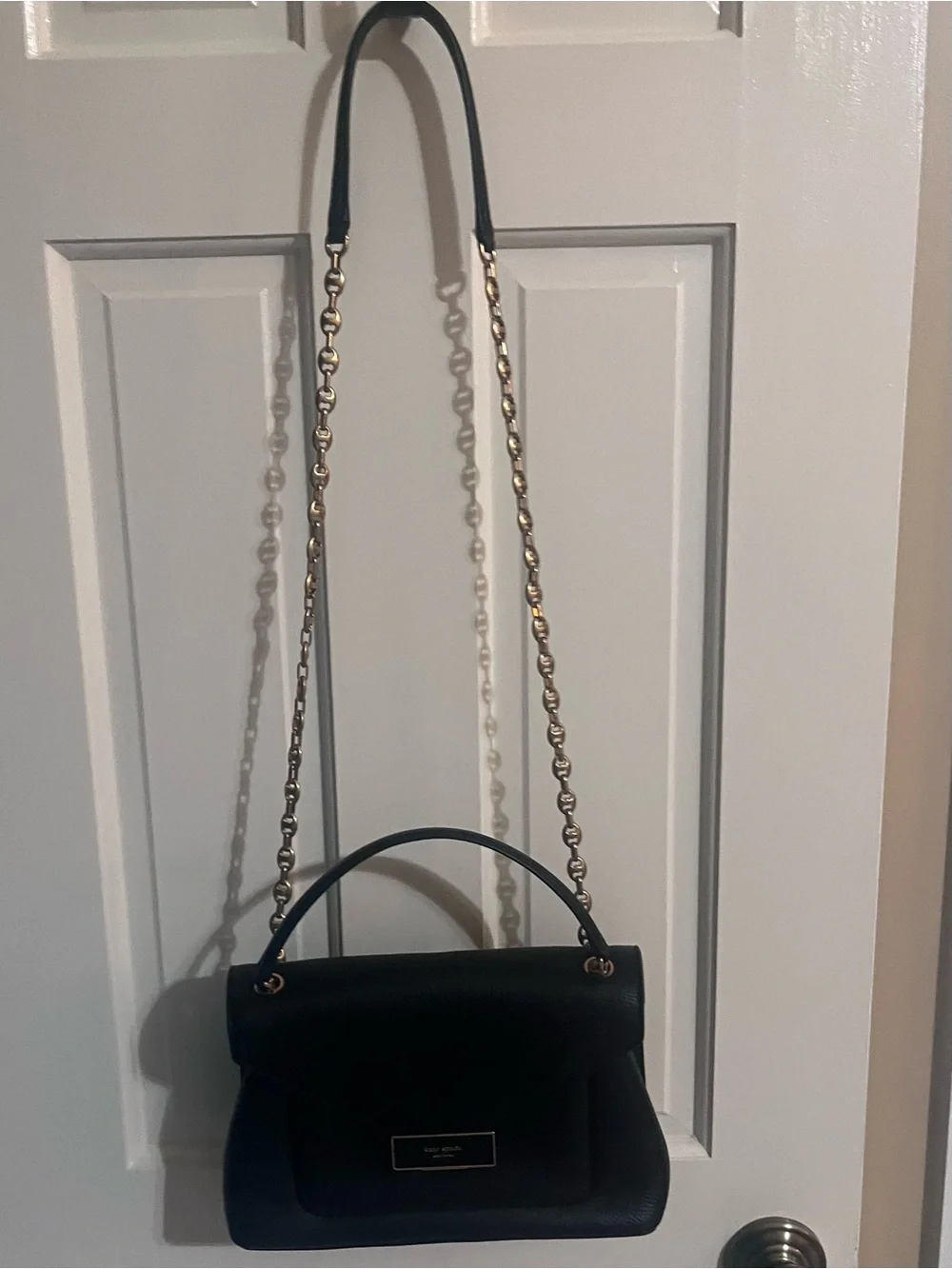 kate spade Black Pebbled Leather Envelope purse with Gold Plaque Accent